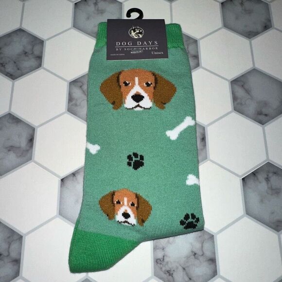 Sock Harbor Dog Days Unisex Green Dog Bone Pattern Crew Socks NWT - Picture 1 of 5